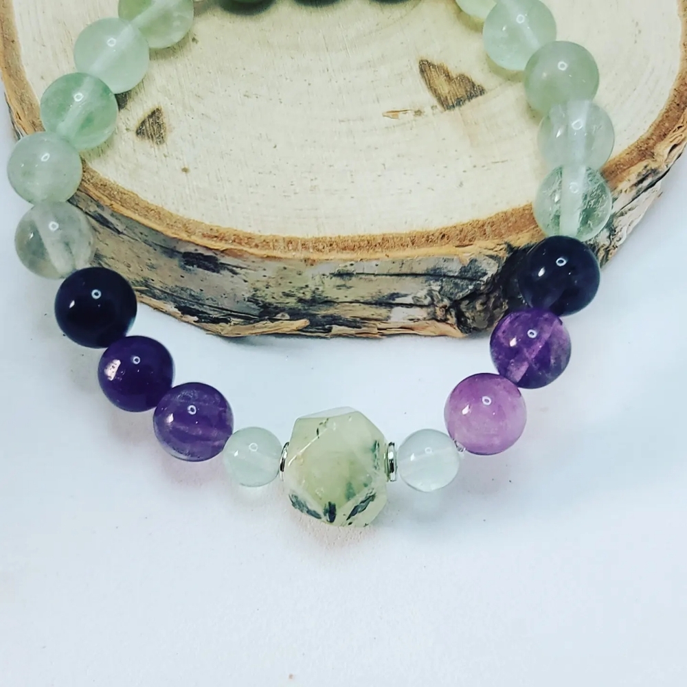 Fluorite, prehnite Bracelet 8 mm